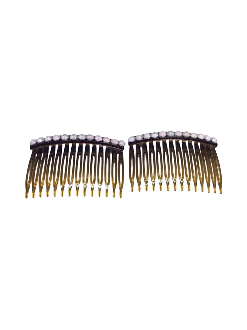 Embellished brown 2 pc Hair Combs iridescent faux stone FINAL PRICE DROP